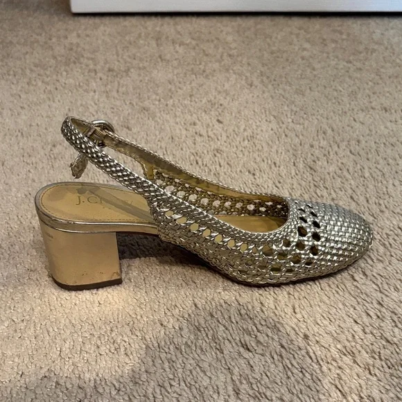J. Crew Elegant Gold Woven Women's Heeled Shoes Size 7 with Buckles - Picture 5 of 7